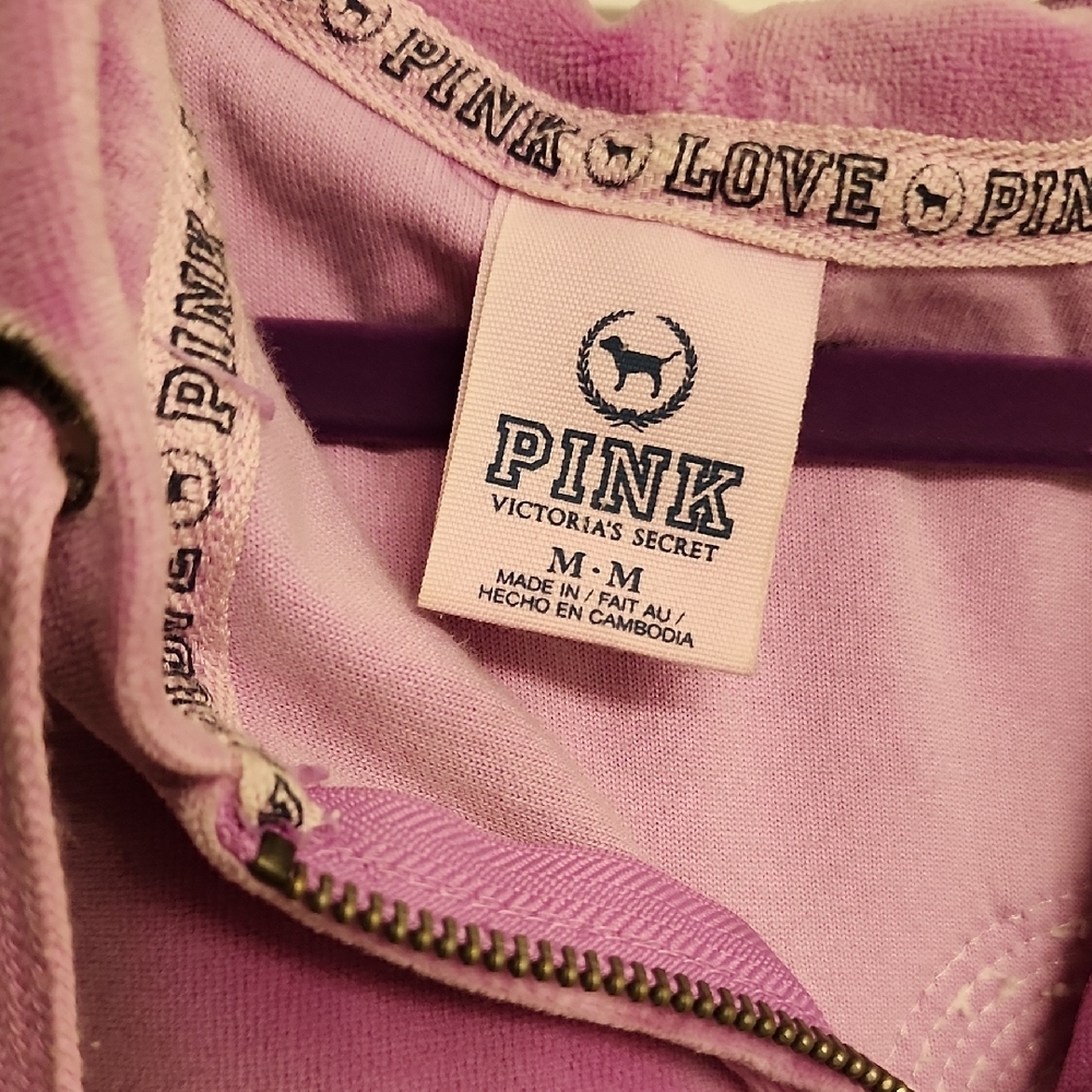 Victoria's Secret Pink VELOUR Zip-Up Hoodie Absolutely Beautiful Lilac 💜 - Picture 4 of 12